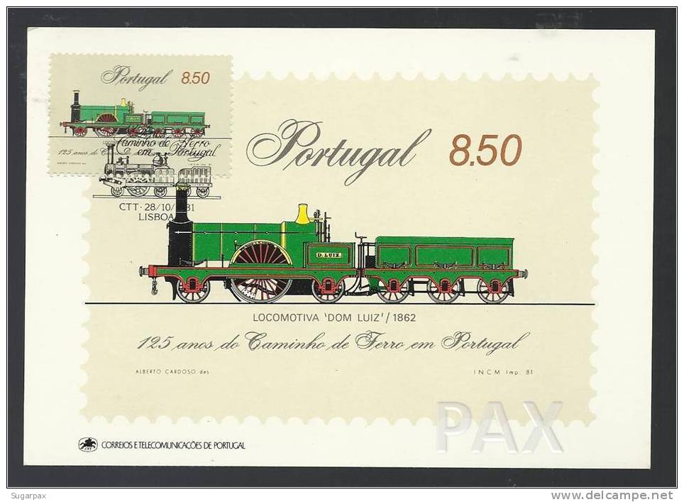 PORTUGAL - LOCOMOTIVA DOM LUIZ - 125 ANOS CAMINHO DE FERRO - BPC 5 - 2 SCANS - CARTE MAXIMUM - MAXICARD - Maximumkarten (MC)