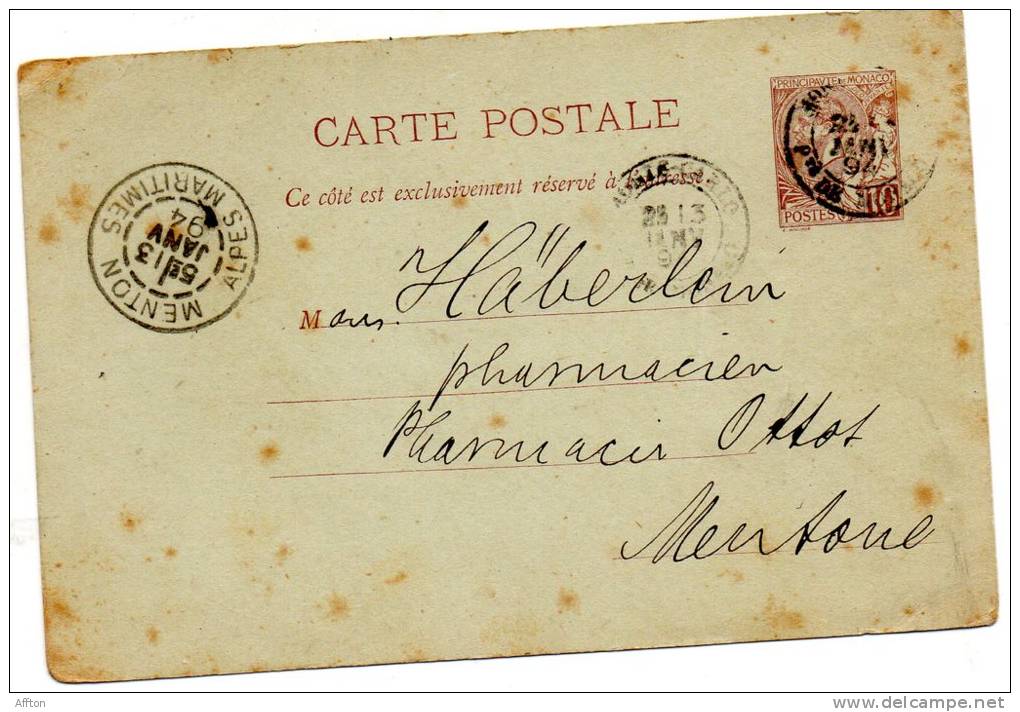 Monaco Mailed In 1894 - Entiers Postaux