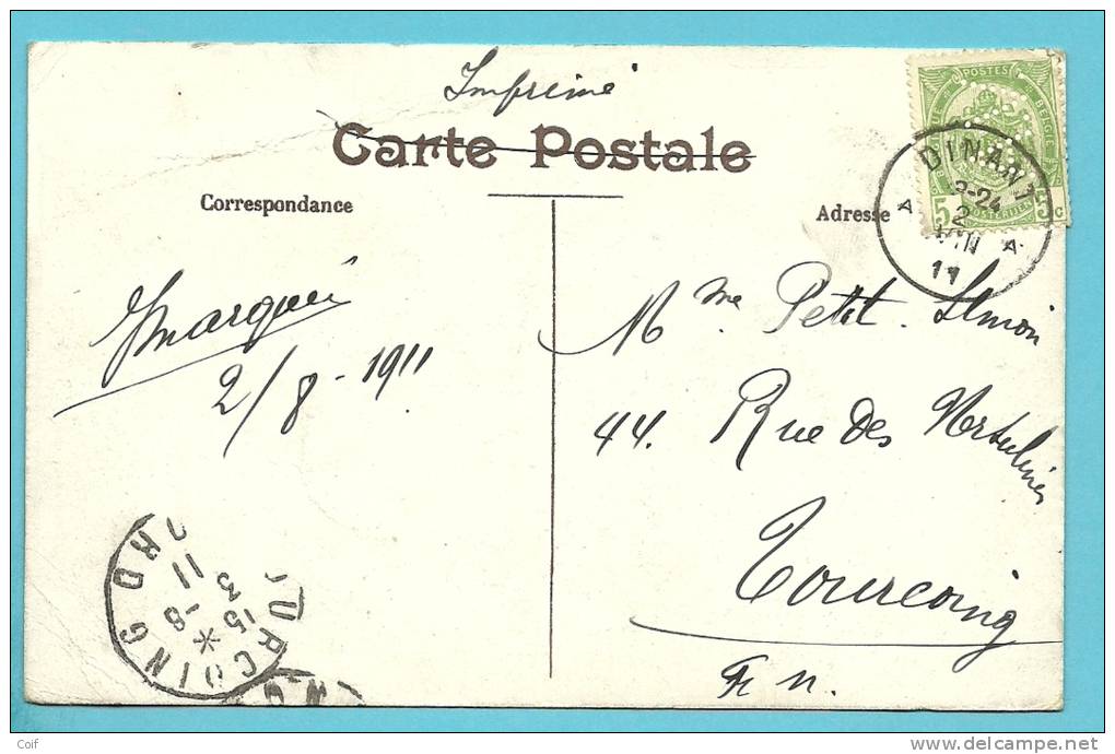 83 Op Kaart Met Stempel DINANT Met Firmaperforatie (perfin) " A.V. " - 1909-34