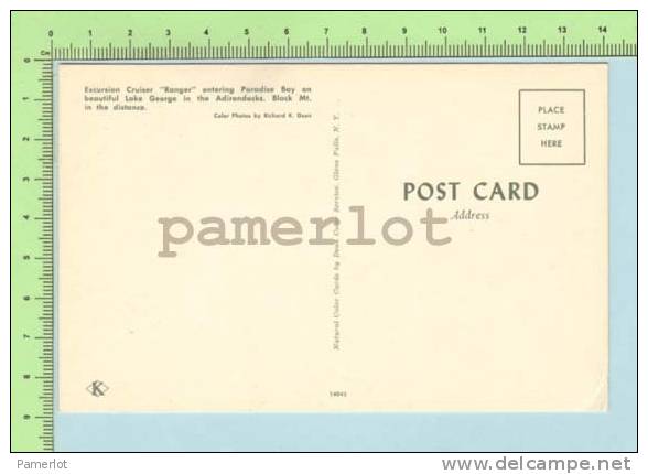 Excursion Cruiser  ( Ranger Entering Paradise Bay Lake George New York) Post Card Carte Postale - Lake George