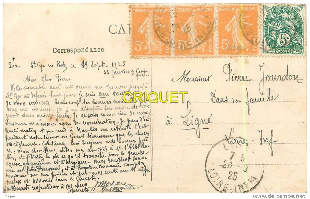Cpa 44 St Cyr En Retz, Chateau De La Noë-Briord, Bel Affranchissement 1925, Carte Pas Courante - Autres & Non Classés