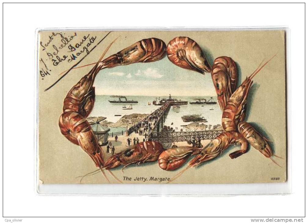 UK Margate, Gruss, Jetty, Pier, Crevettes, Carte Gaufrée, Ed Munns 12888, 1906, Dos 1900 - Margate