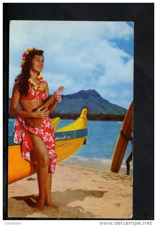 D2842  Hula Maid At Waikiki ( Honolulu ) , Hawaii Color Card - Girl, Femme - Old Mini Card, Lady - Honolulu