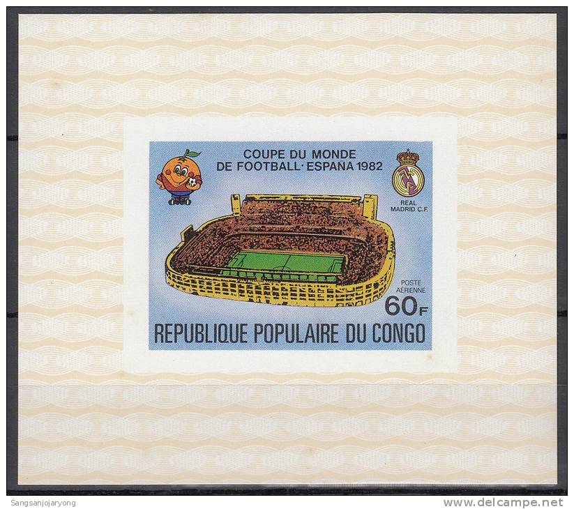 Spain 1982 World Cup, Congo ScC276 Soccer, Stadium, Imperf Sheet - 1982 – Spain