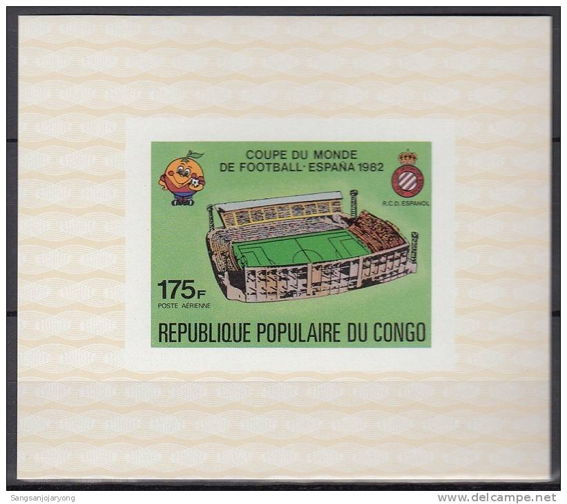 Spain 1982 World Cup, Congo ScC280 Soccer, Stadium, Imperf Sheet - 1982 – Espagne