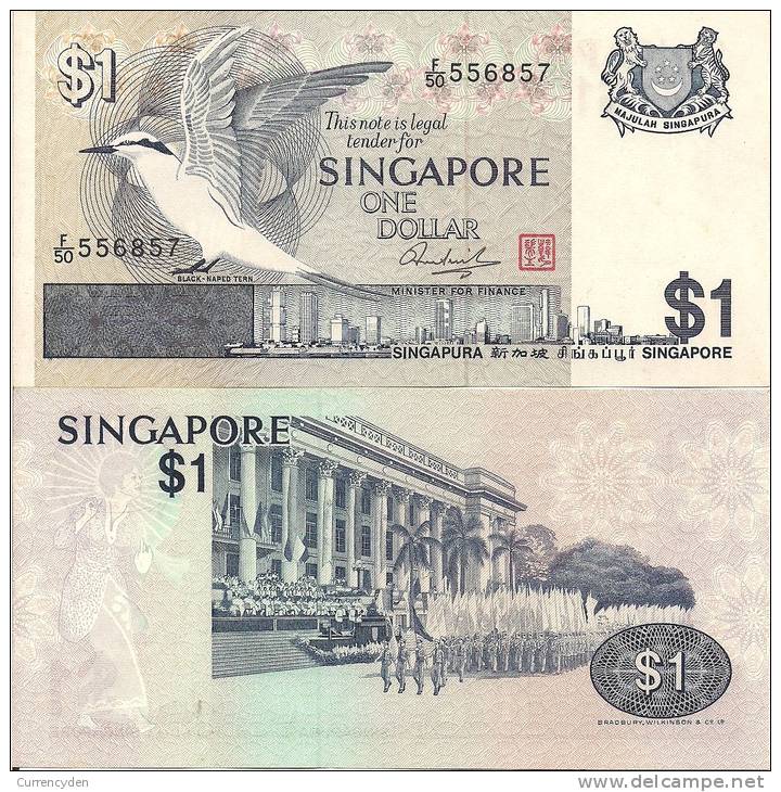 Singapore P-9, 1 Dollar, Black-naped Tern / National Day Parade, Woman $5CV - Singapur