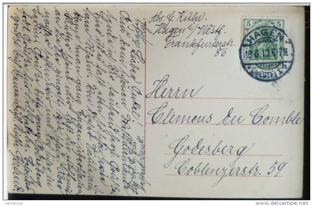 Cpa Hagen Bismarcksaule Voyagé 1910 TIMBRE CACHET PLEIN Vers Clemens Du Comble A Godesberg - Hagen
