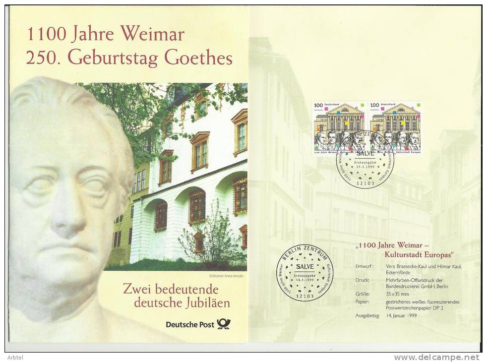 ALEMANIA DOCUMENTO MAT BERLIN GOETHE 250 ANIVERSARIO Y 1100 JAHRE WEIMAR - Abarten Und Kuriositäten