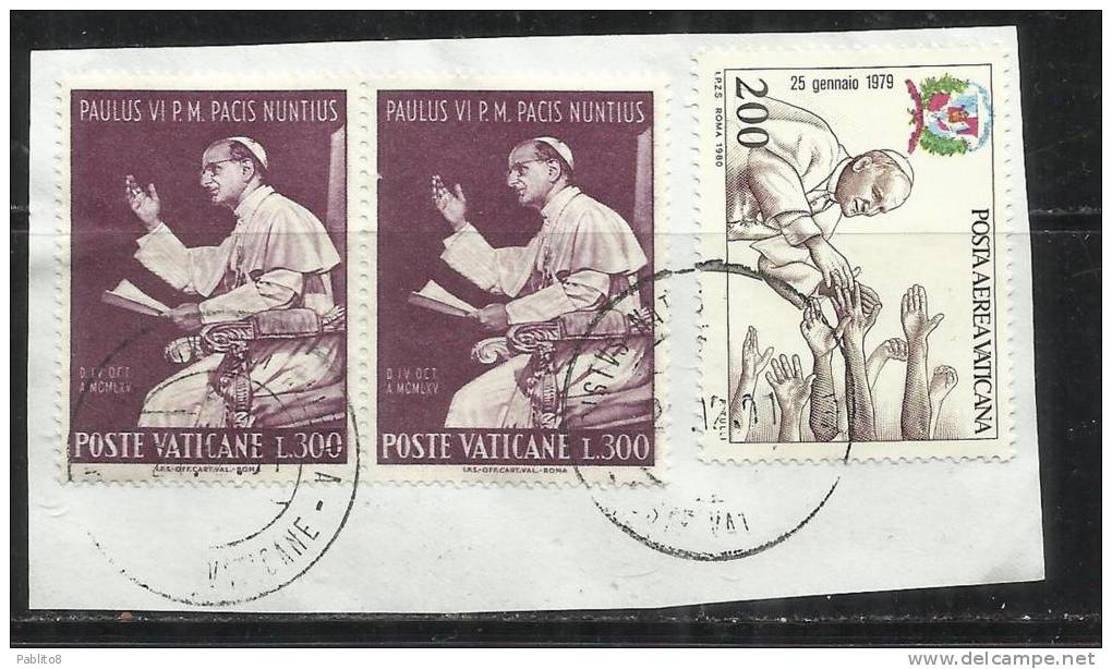 VATICANO VATIKAN VATICAN 1965 PAPA PAOLO VI ONU LIRE 300 + 1980 VIAGGI DEL PAPA POSTA AEREA AIR MAIL LIRE 200 USED - Oblitérés