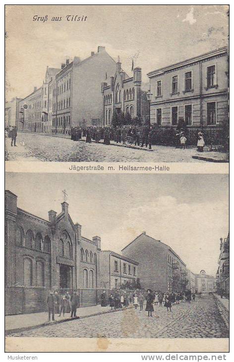Germany Deutsches Reich PPC Gruss Aus Tilsit Jägerstrasse M. Heilsarmee-Halle Salvation Army 1910 To STUTTGART (2 Scans) - Ostpreussen