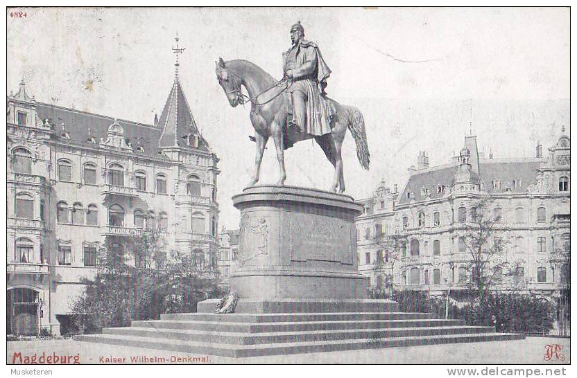 Germany Deutsches Reich PPC Magdeburg - Kaiser Wilhelm-Denkmal MAGDEBURG 1906 To LEUTZSCH (2 Scans) - Magdeburg