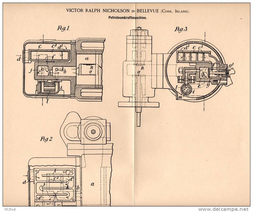 Original Patentschrift - V. Nicholson In Bellevue , Cork , Ireland , 1902 , Petroleum - Machine , Kraftmaschine !!! - Tools