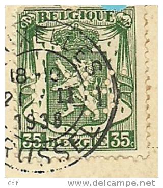 425 Op Kaart Met Stempel BRUXELLES Met Firmaperforatie (perfin) " L.R. "  Van Louis REYNERS - 1934-51