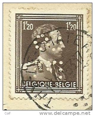 845 Op Kaart Met Stempel THY-LE-CHATEAU Met Firmaperforatie (perfin) " S E " - 1951-..