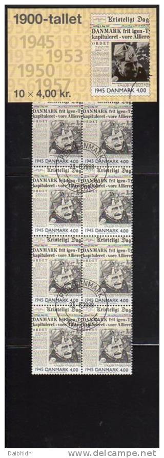 DENMARK 2000 20th Century (III) 40Kr  Booklet S109 With Cancelled Stamps.  Michel 1255MH, SG SB206 - Cuadernillos