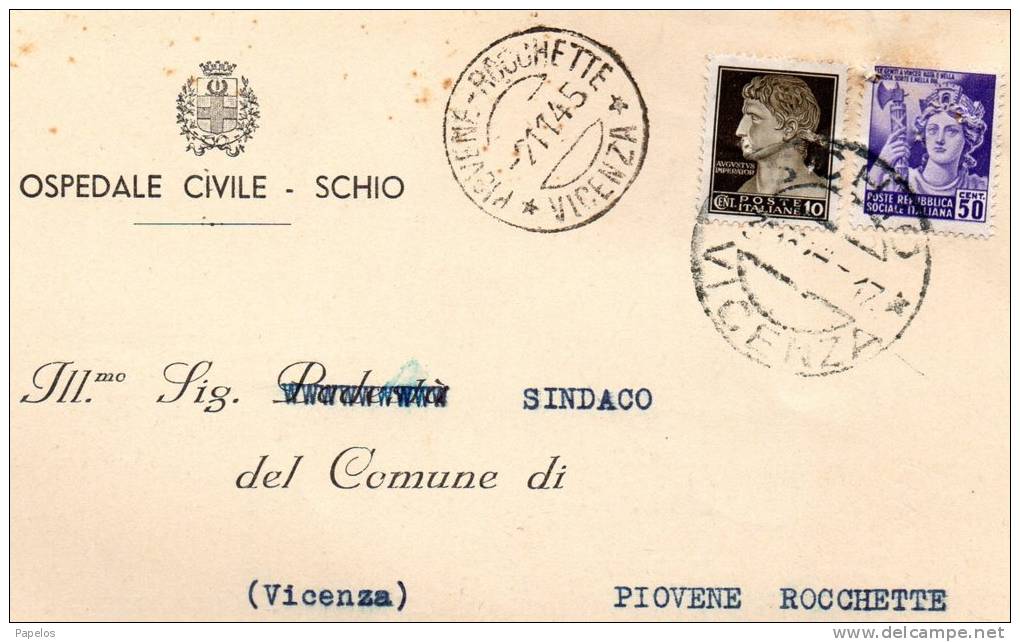 1945  CARTOLINA    CON ANNULLO PIOVENE ROCCHETTA VICENZA - Marcophilia