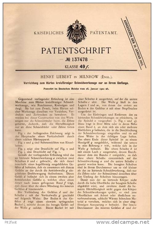 Original Patentschrift - H. Liebert In Milnrow , 1902 , Maschine Für Schneidwerkzeuge , Messer , Machine !!! - Tools