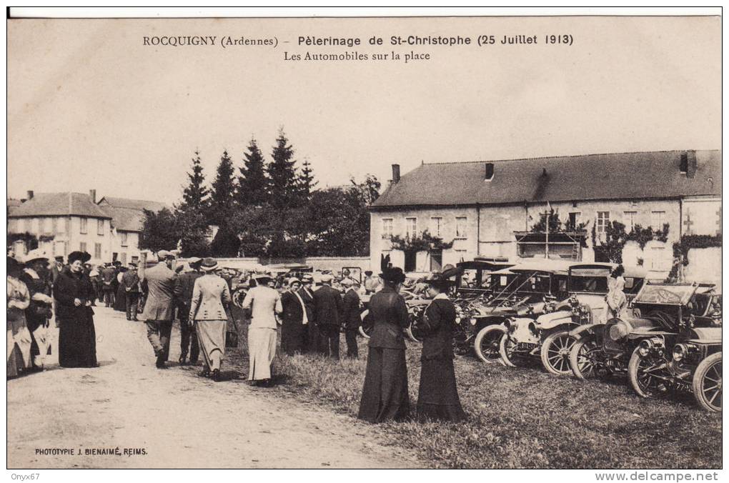 Carte Postale Photo De ROCQUIGNY (Ardennes) - Pélerinage St-Christophe AUTOMOBILES En Place - VOIR 2 SCANS - - Autres & Non Classés