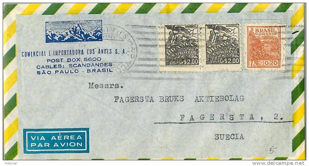 Brazil Airmail Cover With 3 Stamps From Sao Paulo To Suecia - Airmail