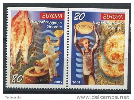 101 GEORGIE 2005 - Europa Gastronomie - Venant De Carnet, Haut Et Droit Non Dentele - Neuf Sans Charniere (Yvert 382/81) - Georgien