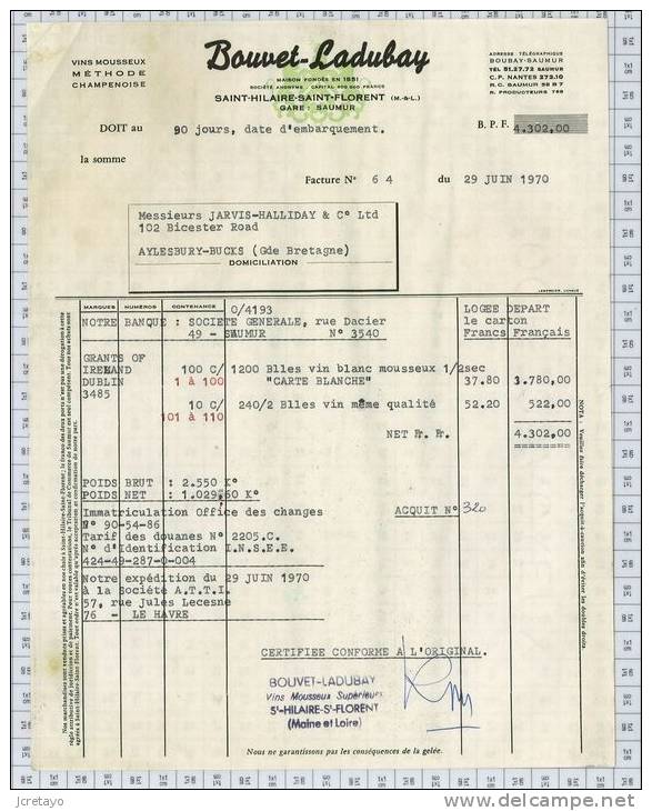 Vins Mousseux Bouvet-Ladubay à Saint Hilaire Saint Florent Dans Le 49, Ref Perso 712 - Agricultura