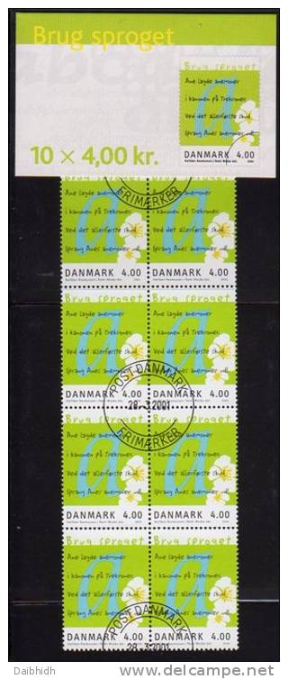 DENMARK 2001 European Langauge Year Booklet S114 With Cancelled Stamps.  Michel 1271MH, SG SB211 - Postzegelboekjes