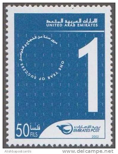 1st Anniversery Of Emirates Post, Ring Of Text, Emblem, MNH 2002 UAE - United Arab Emirates (General)