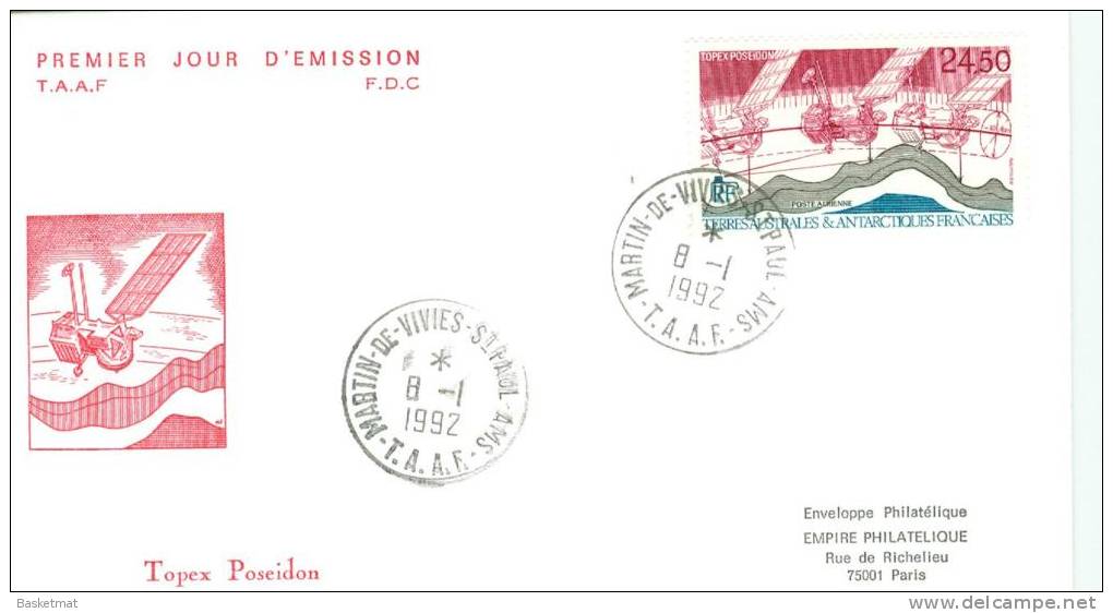 TAAF ENV FDC 1992 TOPES POSEIDON - FDC