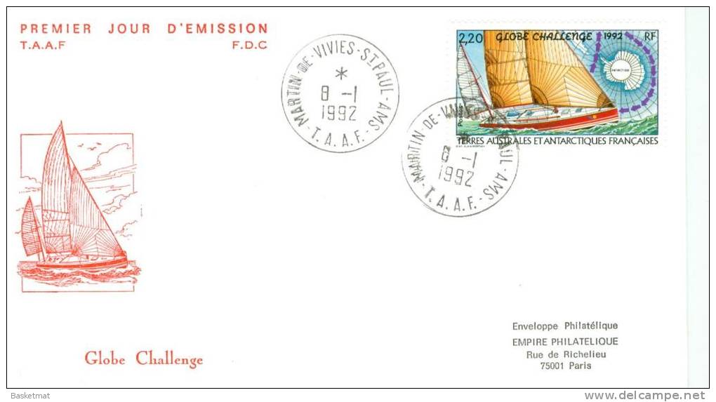 TAAF ENV FDC 1992 GLOBES CHALLENGE - FDC