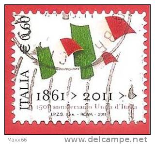 ITALIA REPUBBLICA USATO - 2011 - 150º Anniversario Dell´unità D´Italia - Bandiere Italiane -  € 0,60 - S. 3212 - 2011-20: Used