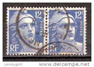 Timbre France Y&T N° 812x2 (1) Obl. Paire  Marianne De Gandon.  12 F. Outremer. Cote 1,00 € - 1945-54 Marianne Of Gandon