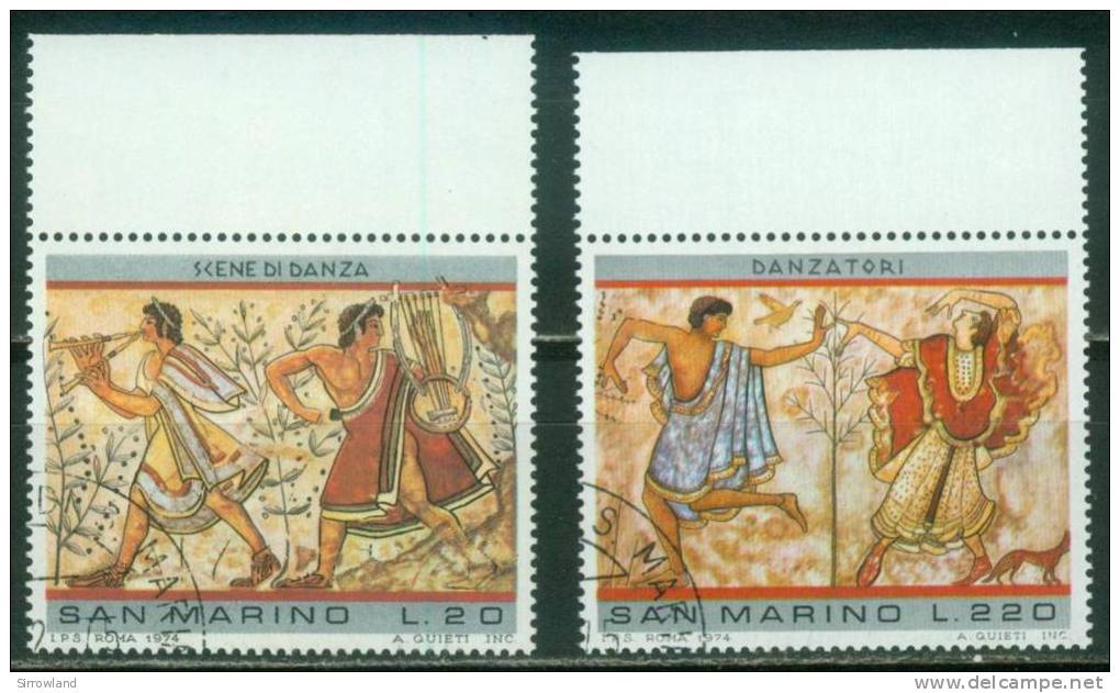 San Marino  1975  Etruskische Malerei  (2 Gest. (used))  Mi: 1083, 1086 (0,70 EUR) - Used Stamps