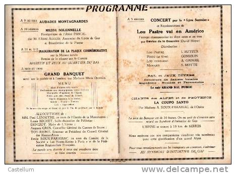 COMMEMORATION ALPINE ET FELIBREENNE DE L'ABBE FRANCOIS PASCAL. PROGRAMME 1933 - Autres & Non Classés