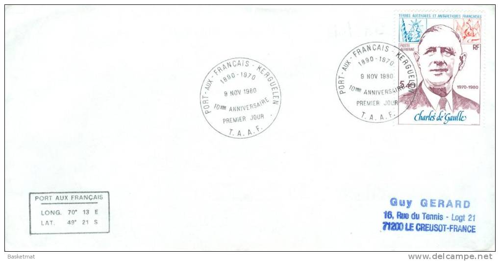 TAFF ENV FDC 1980 DE GAULLE - FDC