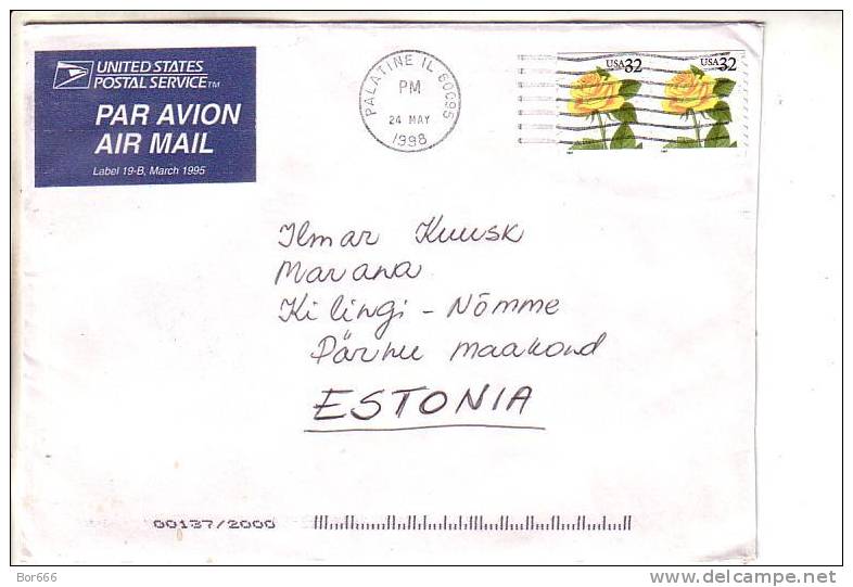 GOOD USA Postal Cover To ESTONIA 1998 - Good Stamped: Roses - Storia Postale