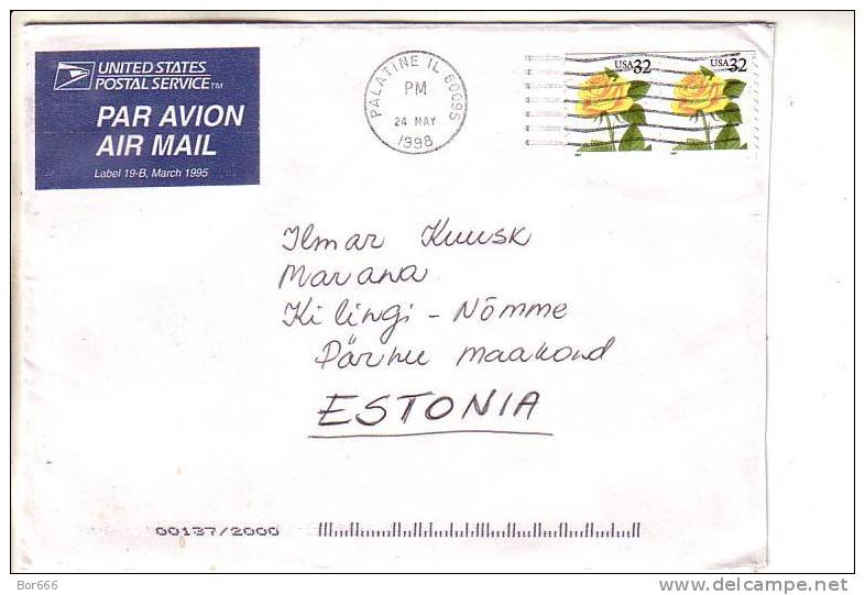 GOOD USA Postal Cover To ESTONIA 1998 - Good Stamped: Roses - Briefe U. Dokumente