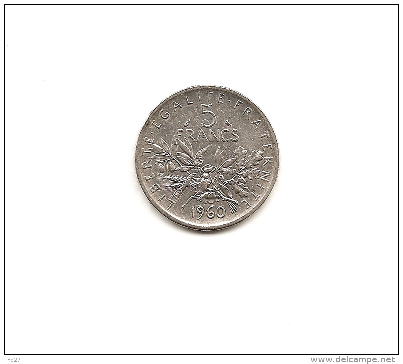 TRES BELLE PIECE DE 5 FRANCS SEMEUSE EN ARGENT DE 1960 - Andere & Zonder Classificatie