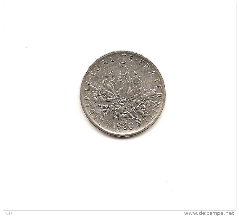 TRES BELLE PIECE DE 5 FRANCS SEMEUSE EN ARGENT DE 1960 - Other & Unclassified