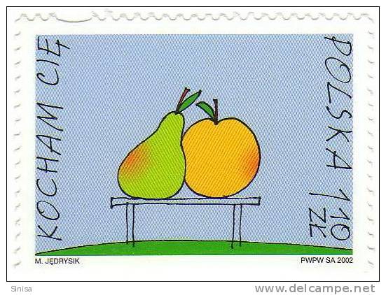 Poland / Valentine Day / Apple And Pear - Unused Stamps