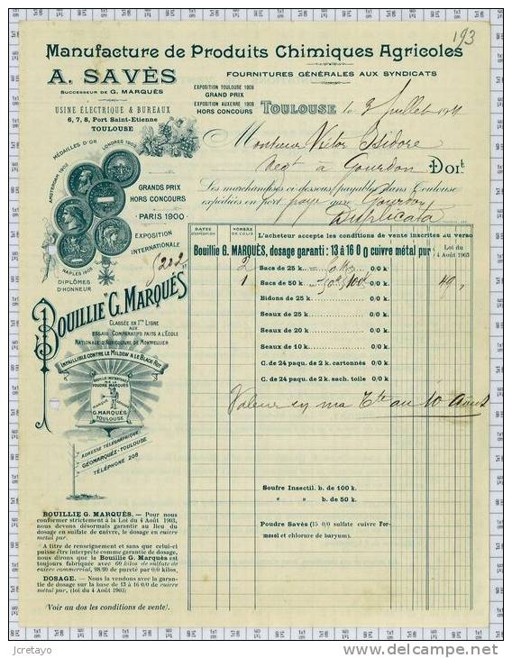 Produits Chimiques Agricoles Saves à Toulouse, Dept 31, Ref Perso 769 - Agricultura