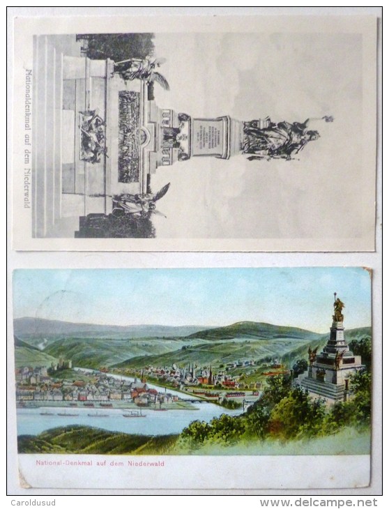 Cpa Lot 2x Nationaldenkmal Auf Dem Niederwald HILSDORF 1x Voyagé 1909 Timbre Cachet Flamme 31 Mai 1909 - Nidderau