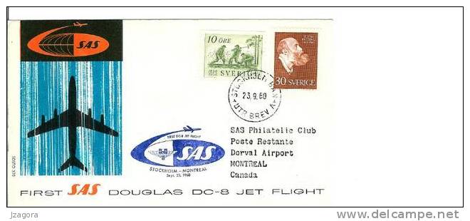FIRST FLIGHT SAS 1960 STOCKHOLM SWEDEN - MONTREAL CANADA Swedish Cover - Luftpost-Express