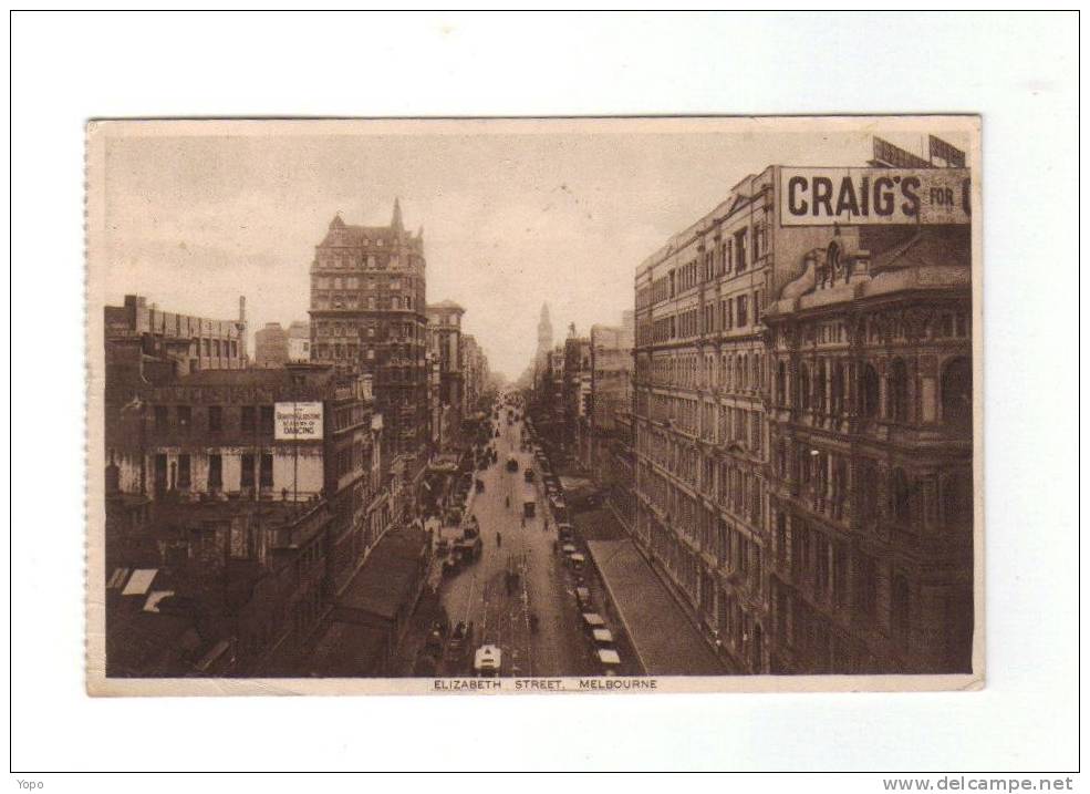 AUSTRALIE Carte Postale 1932,  Melbourne - Elisabeth Street (timbre Décollé, Mais Bon état, Voir SCAN) - Melbourne