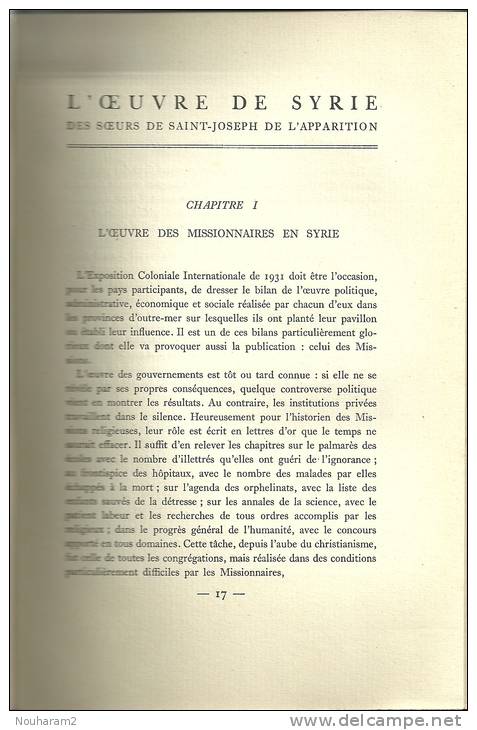 Livre Ref.:14-035. L'oeuvre De Syrie Des Soeurs De St Joseph De L'Apparition - Luce Camuzet - Non Classificati