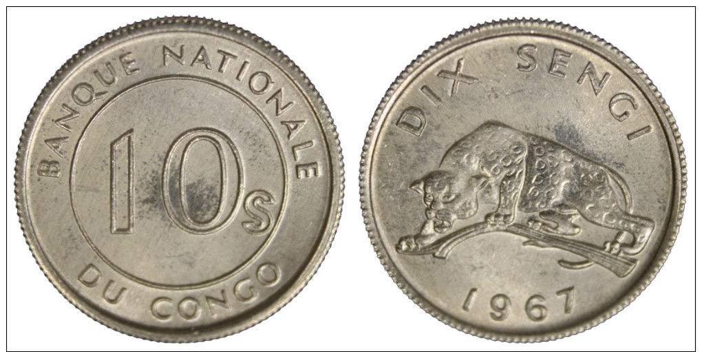 CONGO 10 SENGI 1967 (LEOPARDO/LEOPARD) §556 - Congo (Rép. Démocratique, 1964-70)