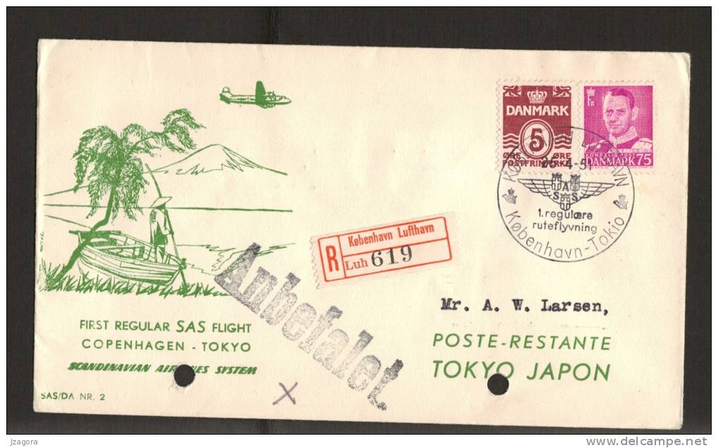 FIRST FLIGHT ERSTER FLUG PREMIER VOL PRIMER VUELO SAS 1951 COPENHAGEN DENMARK -TOKIO JAPAN Danish Cover - Airmail