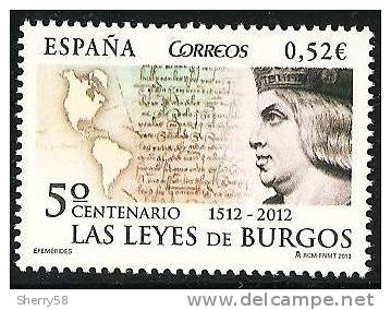 2013-ED. 4780 - SERIE COMPLETA- 5º CENT. DE LAS LEYES DE BURGOS-NUEVO - Unused Stamps