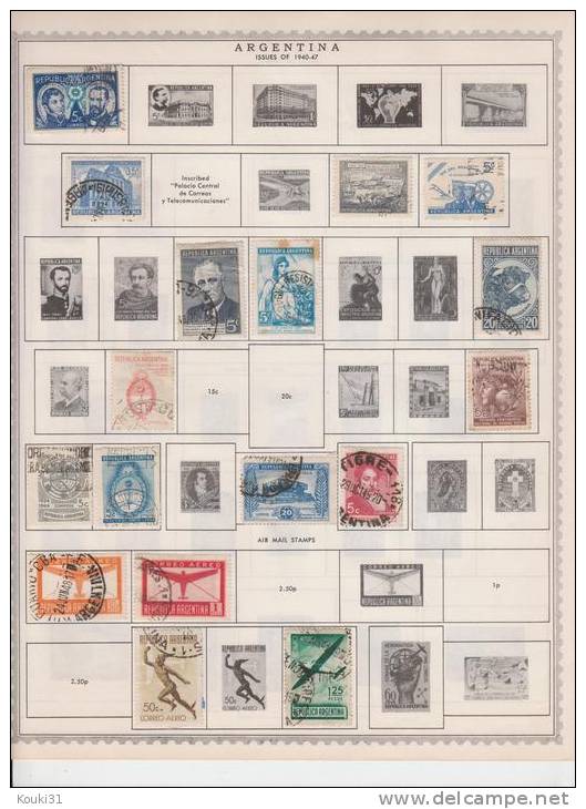 Argentine : lot poste et PA sur 4 feuilles entre 1871 et 1945