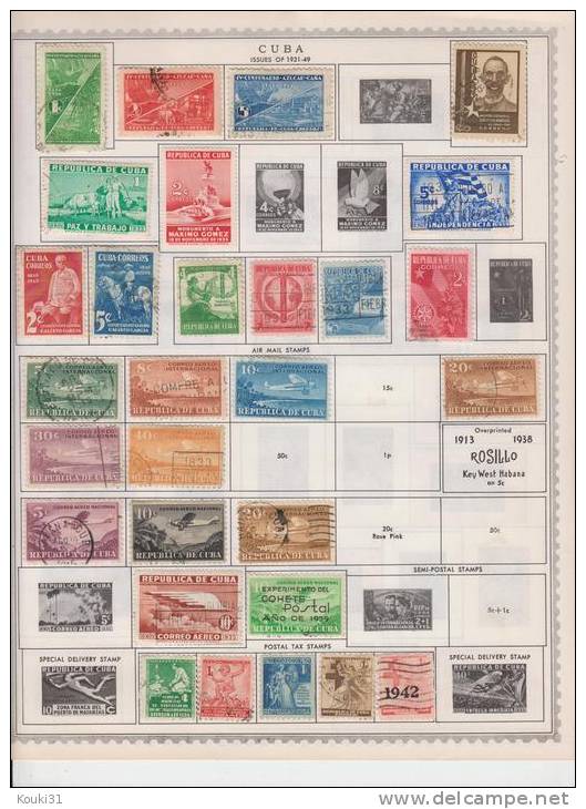 Cuba : Lot Poste Et PA  Sur 3 Feuilles Entre 1899 Et 1943 - Verzamelingen & Reeksen