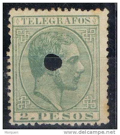 Sello FILIPINAS 2 Pesos, Telegrafos Alfonso XII, Num 6 º - Filippijnen